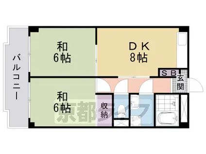 叡山電鉄 岩倉駅(京都) 徒歩4分 4階建 築38年(2DK/4階)の間取り写真