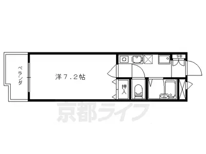 京都市東西線 醍醐駅(京都) 徒歩5分 3階建 築26年(1K/1階)の間取り写真
