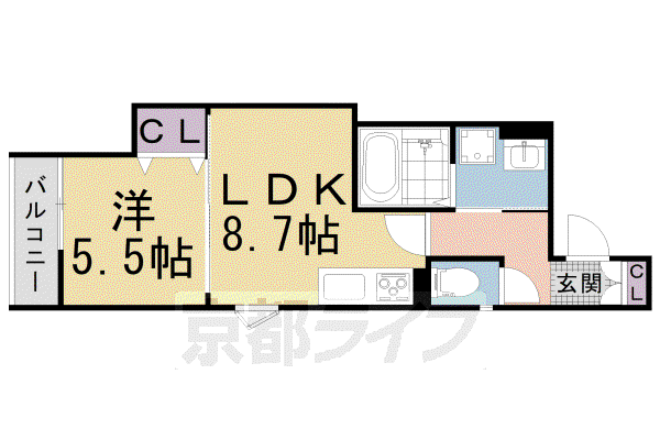 片町線 長尾駅(大阪) 徒歩10分 3階建 築3年(1LDK/2階)の間取り写真