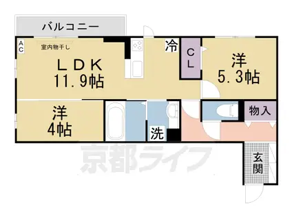 片町線 長尾駅(大阪) 徒歩19分 2階建 築3年(2LDK/2階)の間取り写真