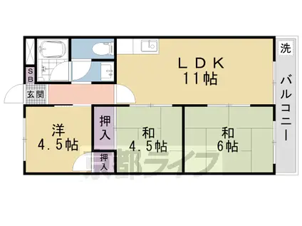 京都市東西線 椥辻駅 徒歩3分 4階建 築47年(3LDK/4階)の間取り写真