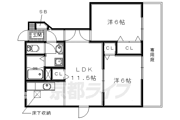 片町線 藤阪駅 徒歩15分 2階建 築22年(2LDK/1階)の間取り写真
