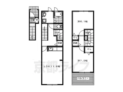 片町線 長尾駅(大阪) 徒歩14分 3階建 築13年(2LDK/2階)の間取り写真