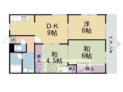京阪電気鉄道京阪線 光善寺駅 徒歩10分 3階建 築38年(3LDK/2階)の間取り写真
