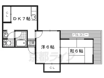 パールハイツ樟葉(2DK/4階)の間取り写真