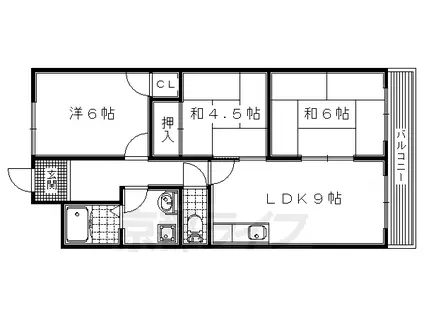 片町線 長尾駅(大阪) 徒歩15分 4階建 築39年(3LDK/2階)の間取り写真