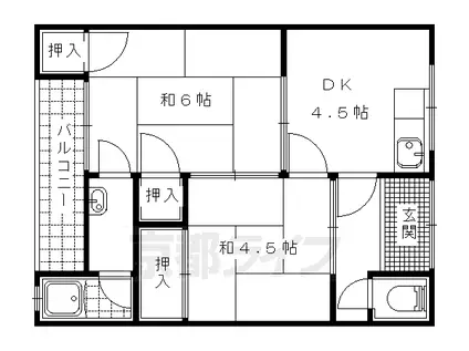 京阪電気鉄道京津線 四宮駅 徒歩9分 2階建 築46年(2DK/2階)の間取り写真