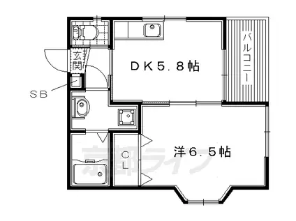 京阪電気鉄道京阪線 牧野駅 徒歩32分 5階建 築21年(1DK/2階)の間取り写真