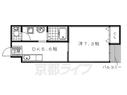 京阪電気鉄道京阪線 牧野駅 徒歩32分 5階建 築21年(1DK/2階)の間取り写真