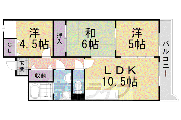片町線 長尾駅(大阪) 徒歩2分 4階建 築28年(3LDK/4階)の間取り写真