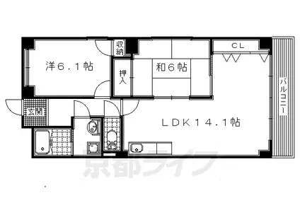 片町線 津田駅 徒歩4分 5階建 築26年(2LDK/4階)の間取り写真