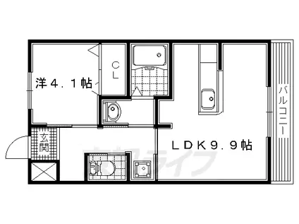京阪電気鉄道京阪線 牧野駅 徒歩14分 2階建 築14年(1LDK/1階)の間取り写真