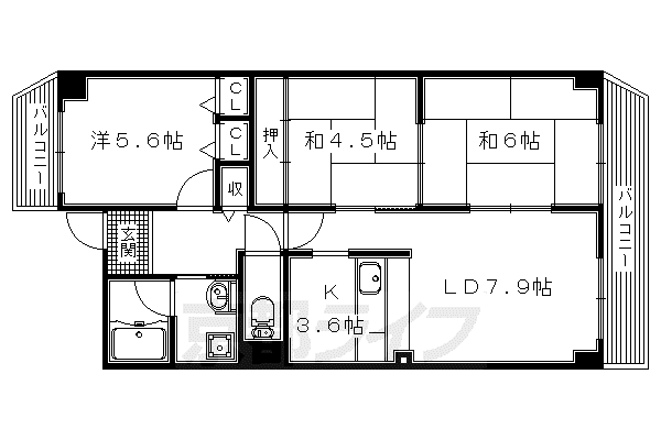 京阪電気鉄道京阪線 樟葉駅 徒歩23分 5階建 築30年(3LDK/4階)の間取り写真
