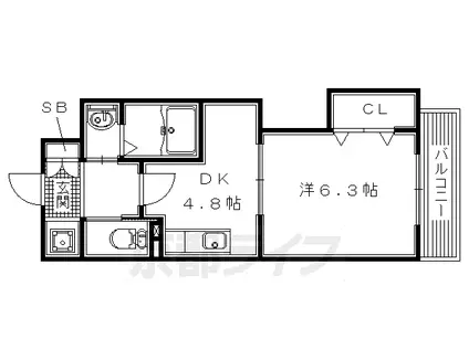 京阪電気鉄道京阪線 枚方公園駅 徒歩9分 3階建 築21年(1DK/1階)の間取り写真