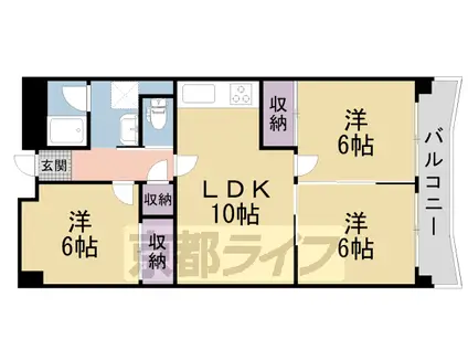 京阪電気鉄道京阪線 枚方市駅 徒歩7分 9階建 築48年(3LDK/9階)の間取り写真