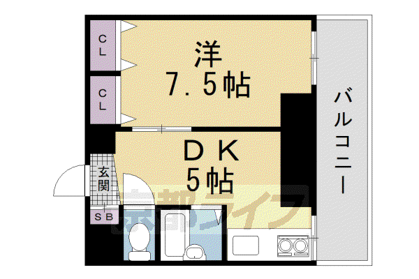 片町線 藤阪駅 徒歩15分 5階建 築38年(1DK/2階)の間取り写真