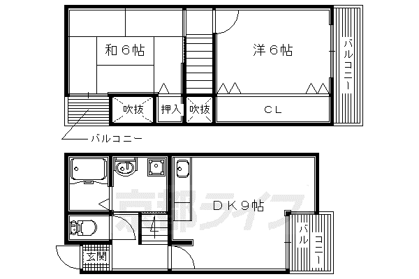 片町線 藤阪駅 徒歩9分 2階建 築34年(2LDK/1階)の間取り写真