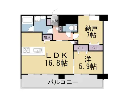 京阪電気鉄道交野線 宮之阪駅 徒歩4分 8階建 築12年(1SLDK/6階)の間取り写真