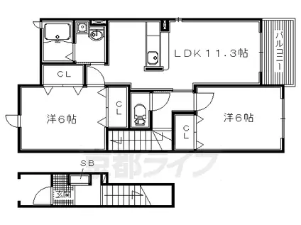 京阪電気鉄道交野線 村野駅 徒歩8分 2階建 築15年(2LDK/2階)の間取り写真