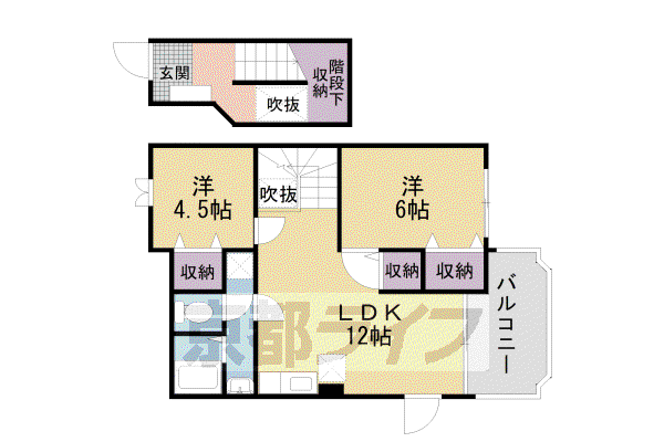 京阪電気鉄道京阪線 光善寺駅 徒歩12分 2階建 築29年(2LDK/2階)の間取り写真