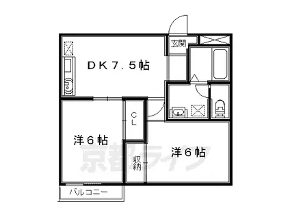 京阪電気鉄道交野線 村野駅 徒歩15分 2階建 築33年(2DK/2階)の間取り写真