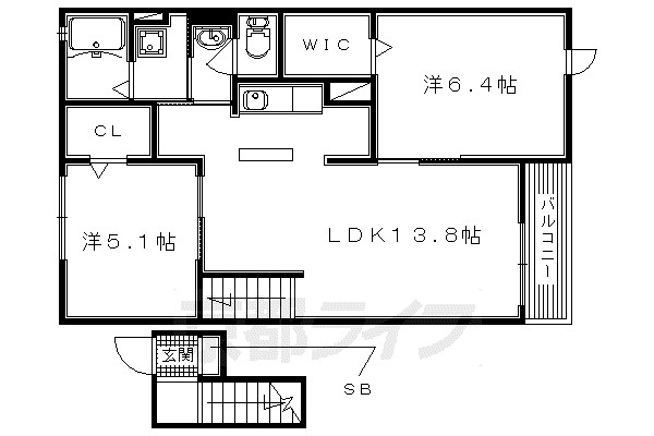 京阪電気鉄道京阪線 光善寺駅 徒歩15分 4階建 築11年(2LDK/4階)の間取り写真
