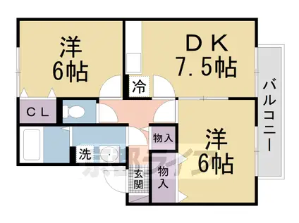 京阪電気鉄道交野線 星ケ丘駅(大阪) 徒歩15分 2階建 築22年(2DK/1階)の間取り写真