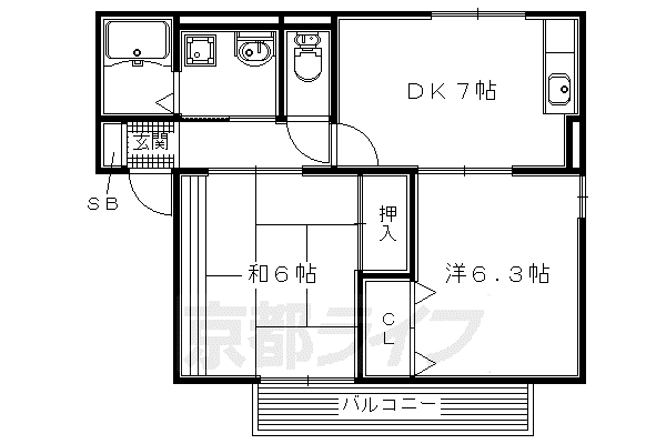京阪電気鉄道京阪線 樟葉駅 徒歩17分 2階建 築29年(2DK/1階)の間取り写真