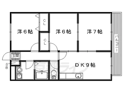 京阪電気鉄道交野線 郡津駅 徒歩14分 3階建 築28年(3LDK/2階)の間取り写真