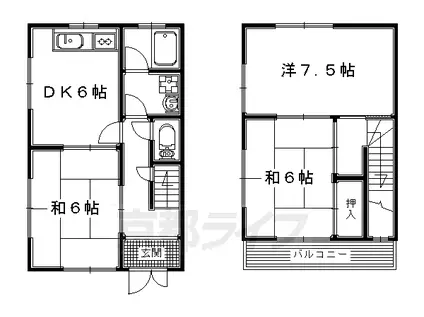 京阪電気鉄道京阪線 香里園駅 徒歩10分 2階建 築38年(3DK/1階)の間取り写真