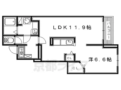 片町線 藤阪駅 徒歩10分 2階建 築7年(1LDK/1階)の間取り写真