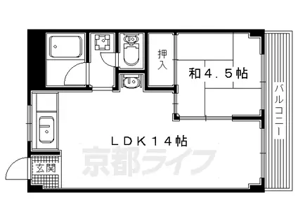 京阪電気鉄道交野線 宮之阪駅 徒歩4分 4階建 築49年(1LDK/4階)の間取り写真