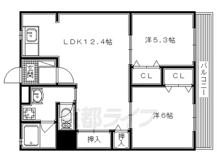京阪電気鉄道交野線 星ケ丘駅(大阪) 徒歩11分 3階建 築38年(2LDK/3階)の間取り写真