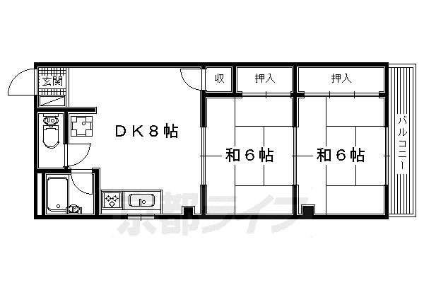 京阪電気鉄道京阪線 香里園駅 徒歩4分 7階建 築39年(2LDK/4階)の間取り写真