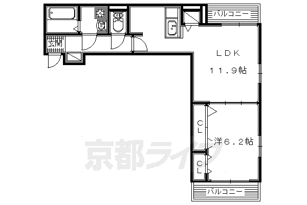 京阪電気鉄道京阪線 橋本駅(京都) 徒歩15分 3階建 築7年(1LDK/2階)の間取り写真