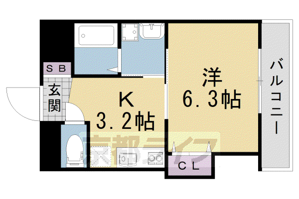 京阪電気鉄道京阪線 御殿山駅 徒歩6分 3階建 築35年(1K/3階)の間取り写真