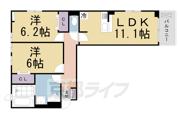京阪電気鉄道交野線 星ケ丘駅(大阪) 徒歩12分 3階建 築4年(2LDK/2階)の間取り写真