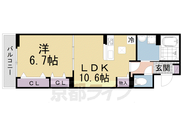 近鉄京都線 狛田駅 徒歩4分 2階建 築3年(1LDK/1階)の間取り写真