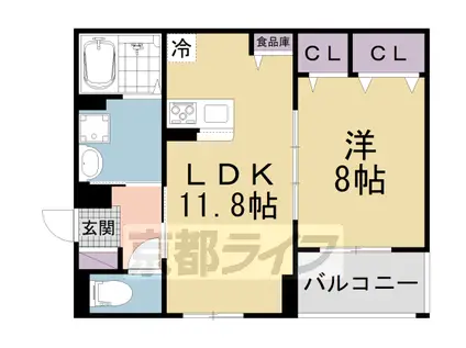 近鉄京都線 狛田駅 徒歩4分 2階建 築2年(1LDK/2階)の間取り写真