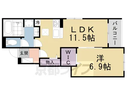 関西本線 加茂駅(京都) 徒歩6分 2階建 築2年(1LDK/1階)の間取り写真