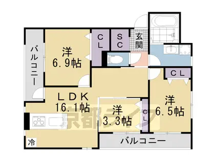 片町線 木津駅(京都) 徒歩6分 3階建 築2年(3LDK/3階)の間取り写真