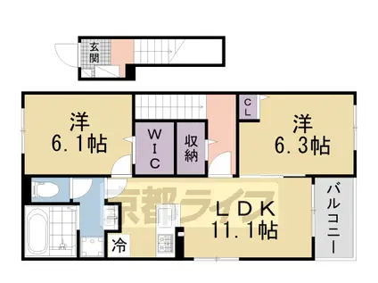 関西本線 加茂駅(京都) 徒歩7分 2階建 築1年(2LDK/2階)の間取り写真