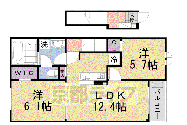 奈良線 玉水駅 徒歩14分 2階建 築2年(2LDK/2階)の間取り写真
