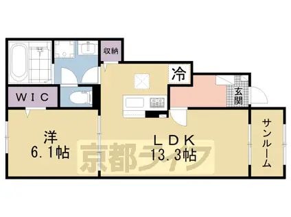 関西本線 加茂駅(京都) 徒歩7分 2階建 築1年(1LDK/1階)の間取り写真