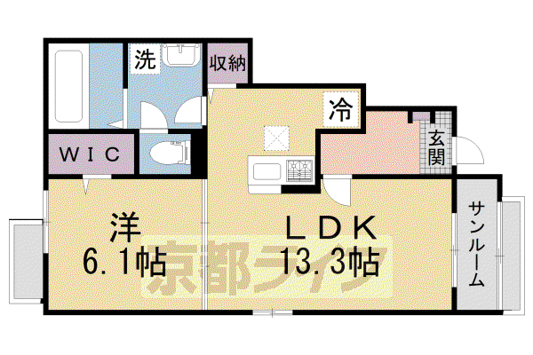 奈良線 上狛駅 徒歩7分 2階建 築2年(1LDK/1階)の間取り写真