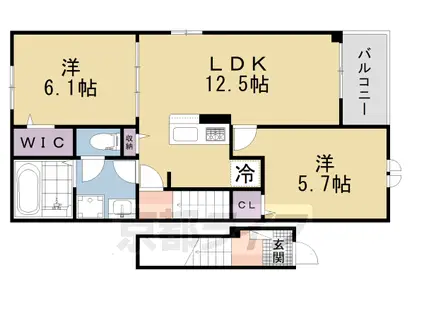 関西本線 木津駅(京都) 徒歩17分 2階建 築1年(2LDK/2階)の間取り写真