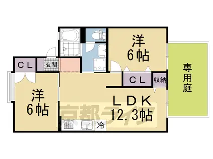 近鉄京都線 狛田駅 徒歩5分 2階建 築35年(2LDK/1階)の間取り写真