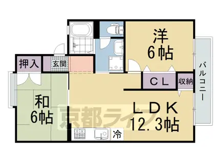 近鉄京都線 狛田駅 徒歩5分 2階建 築35年(2LDK/2階)の間取り写真