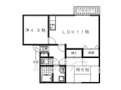 近鉄京都線 新祝園駅 徒歩7分 2階建 築36年(2LDK/2階)の間取り写真
