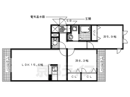 関西本線 平城山駅 徒歩45分 3階建 築14年(2LDK/2階)の間取り写真